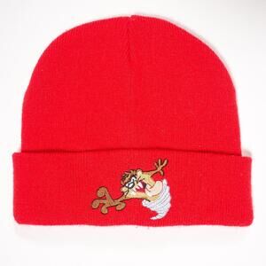 Vintage Taz Warner Brothers Red Beanie Embroidered Looney Tunes